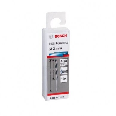 Grąžtas metalui Bosch PointTeQ, 2x24x49 mm, 10 vnt., 2608577188 1 Grąžtas metalui Bosch PointTeQ, 2x24x49 mm, 10 vnt., 2608577188 1