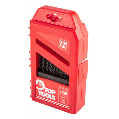 Grąžtas metalui HSS, komplekte 19 vnt., 1-10mm. 1 Grąžtas metalui HSS, komplekte 19 vnt., 1-10mm. 1