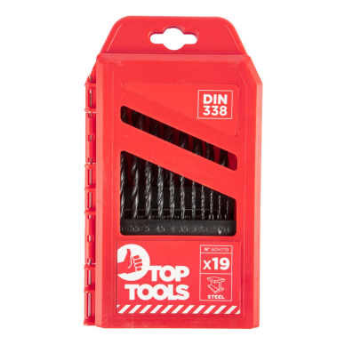 Grąžtas metalui HSS, komplekte 19 vnt., 1-10mm. 2 Grąžtas metalui HSS, komplekte 19 vnt., 1-10mm. 2