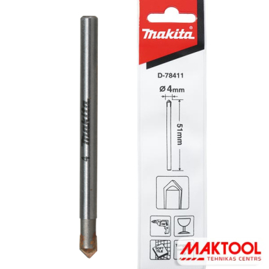 Grąžtas stiklui ir keramikai Makita  D-78411,  4x51mm 1 Grąžtas stiklui ir keramikai Makita  D-78411,  4x51mm 1