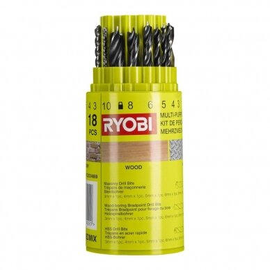 Grąžtų rinkinys Ryobi RAK18DMIX, 18 vnt. 1 Grąžtų rinkinys Ryobi RAK18DMIX, 18 vnt. 1