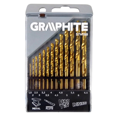 Grąžtų komplektas HSS-TIN 1.5 - 6,5 mm / 13 vnt. 1