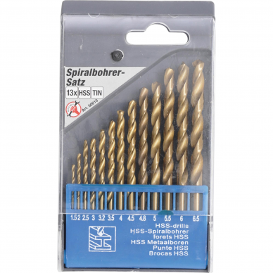 Grąžtų metalui rinkinys BGS-technic 50813, 1,5-6,5 mm, 13 vnt. 1 Grąžtų metalui rinkinys BGS-technic 50813, 1,5-6,5 mm, 13 vnt. 1