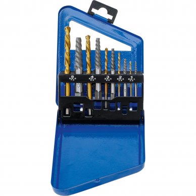 Kairinių grąžtų ir užlūžusių varžtų išsukėjų rinkinys BGS-technic 6780, 2 - 7.5 mm, 10 vnt. 1