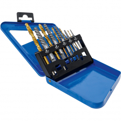 Kairinių grąžtų ir užlūžusių varžtų išsukėjų rinkinys BGS-technic 6780, 2 - 7.5 mm, 10 vnt. Kairinių grąžtų ir užlūžusių varžtų išsukėjų rinkinys BGS-technic 6780, 2 - 7.5 mm, 10 vnt.