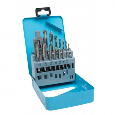 Sriegiklių ir grąžtų rinkinys KINGRONY SK1633, M3 - M12 / 2,5 - 10,2 mm, 16 vnt. Sriegiklių ir grąžtų rinkinys KINGRONY SK1633, M3 - M12 / 2,5 - 10,2 mm, 16 vnt.