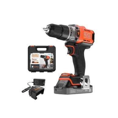 Gręžtuvas akumuliatorinis, 18V BCD383D1XK-QW, 1 X 2 AH, Black&Decker