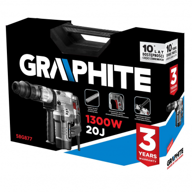 Griovimo plaktukas GRAPHITE 58G877, 1,3 kW, SDS Max 5 Griovimo plaktukas GRAPHITE 58G877, 1,3 kW, SDS Max 5
