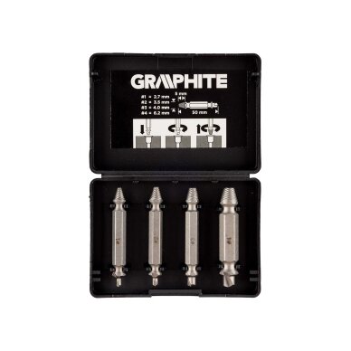 Grįžtami sraigtiniai ištraukimai, skirti sulaužyti varžtus ar pažeistus lizdus, rinkinys 4 vnt. Grįžtami sraigtiniai ištraukimai, skirti sulaužyti varžtus ar pažeistus lizdus, rinkinys 4 vnt.