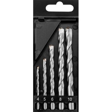 Grūdinto betono grąžtų rinkinys: 4, 5, 6, 8, 10 mm, 5 vnt 4 Grūdinto betono grąžtų rinkinys: 4, 5, 6, 8, 10 mm, 5 vnt 4