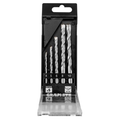 Grūdinto betono grąžtų rinkinys: 4, 5, 6, 8, 10 mm, 5 vnt 5
