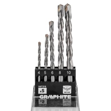 Grūdinto betono grąžtų rinkinys: 4, 5, 6, 8, 10 mm, 5 vnt 6 Grūdinto betono grąžtų rinkinys: 4, 5, 6, 8, 10 mm, 5 vnt 6