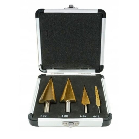 Grąžtai skylės (pa)platinimui pakopiniai | aliuminė dėžutė | 4-12, 4-20, 4-30, 4-32 mm | 4 vnt. (EB-4346A) Grąžtai skylės (pa)platinimui pakopiniai | aliuminė dėžutė | 4-12, 4-20, 4-30, 4-32 mm | 4 vnt. (EB-4346A)