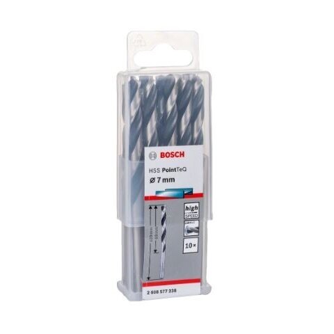 Grąžtas metalui Bosch PointTeQ, 7x69x109 mm, 10 vnt., 2608577238 1