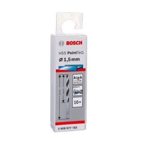 Grąžtas metalui Bosch PointTeQ, 1,5x18x40 mm, 10 vnt., 2608577183 1 Grąžtas metalui Bosch PointTeQ, 1,5x18x40 mm, 10 vnt., 2608577183 1