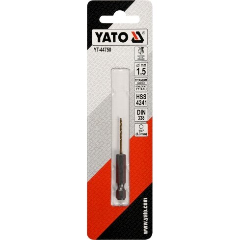 Grąžtas metalui su Hex 6.3 mm (1/4") galu HSS-TiN | 1,5 mm (YT-44750) Grąžtas metalui su Hex 6.3 mm (1/4") galu HSS-TiN | 1,5 mm (YT-44750)