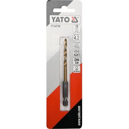 Grąžtas metalui su Hex 6.3 mm (1/4") galu HSS-TiN | 4.2 mm (YT-44758) Grąžtas metalui su Hex 6.3 mm (1/4") galu HSS-TiN | 4.2 mm (YT-44758)