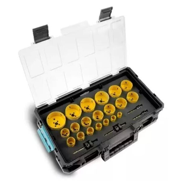 Gręžimo karūnų rinkinys metalui Dedra N0303G04, 20-83mm, 24 vnt + lagaminėlis Gręžimo karūnų rinkinys metalui Dedra N0303G04, 20-83mm, 24 vnt + lagaminėlis