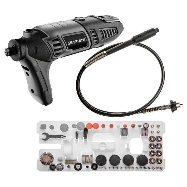 Graveris - tiesinis šlifuoklis Graphite 59G019 + priedai 190 vnt. Graveris - tiesinis šlifuoklis Graphite 59G019 + priedai 190 vnt.