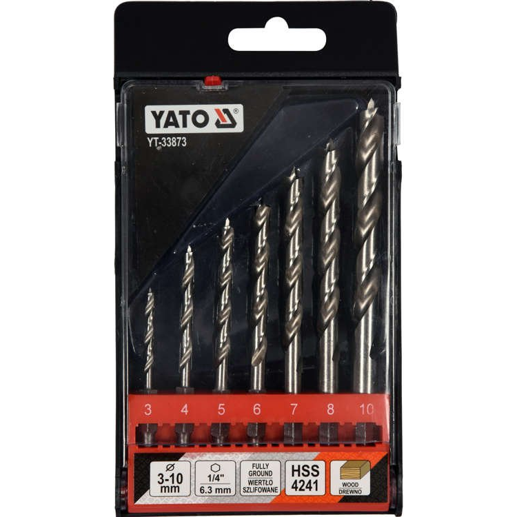 Grąžtų medžiui rinkinys Yato YT-33873, 1/4" antgalis, 3-10 mm, 7 vnt. 2 Grąžtų medžiui rinkinys Yato YT-33873, 1/4" antgalis, 3-10 mm, 7 vnt. 2