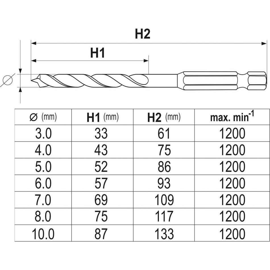 Grąžtų medžiui rinkinys Yato YT-33873, 1/4" antgalis, 3-10 mm, 7 vnt. 3 Grąžtų medžiui rinkinys Yato YT-33873, 1/4" antgalis, 3-10 mm, 7 vnt. 3