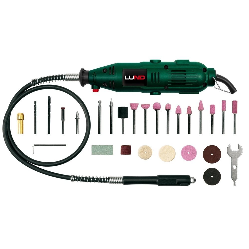 Graviruoklis su lanksčiu velenu Lund + priedai Graviruoklis su lanksčiu velenu Lund + priedai