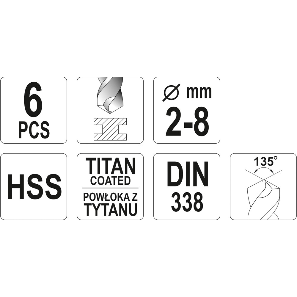 Grąžtų rinkinys Yato YT-44673, 2 - 8 mm, 6 vnt 2 Grąžtų rinkinys Yato YT-44673, 2 - 8 mm, 6 vnt 2