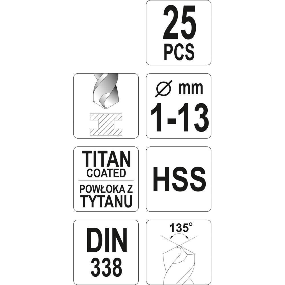 Grąžtų rinkinys Yato YT-44676, 1 - 13 mm, 25 vnt. 2 Grąžtų rinkinys Yato YT-44676, 1 - 13 mm, 25 vnt. 2