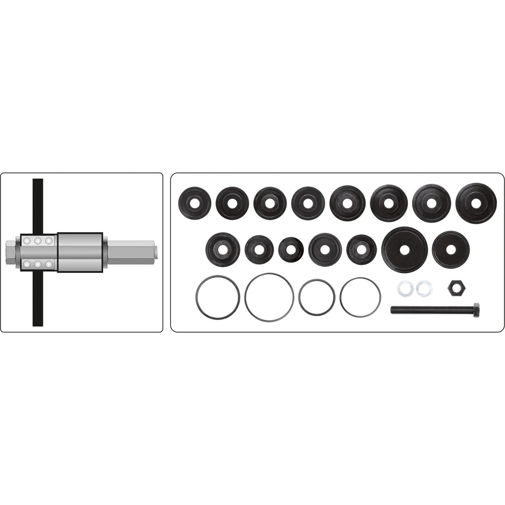Guolių presavimo komplektas | 23 vnt. (YT-2541) 1 Guolių presavimo komplektas | 23 vnt. (YT-2541) 1