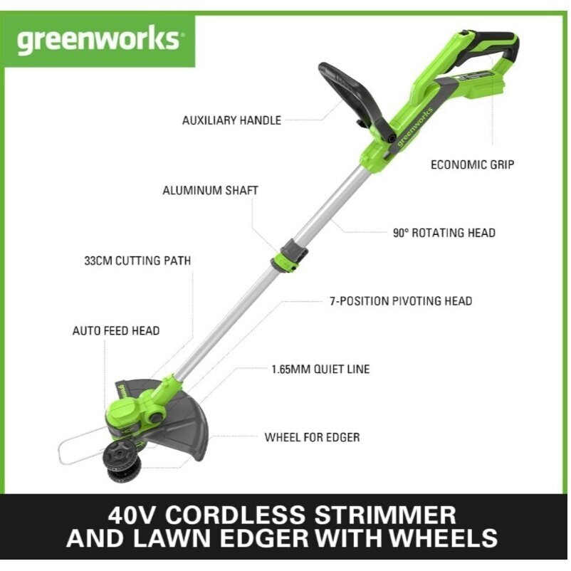 Akumuliatorinis trimeris Greenworks G40LT33, 40V (be akum. ir be krov.) 1