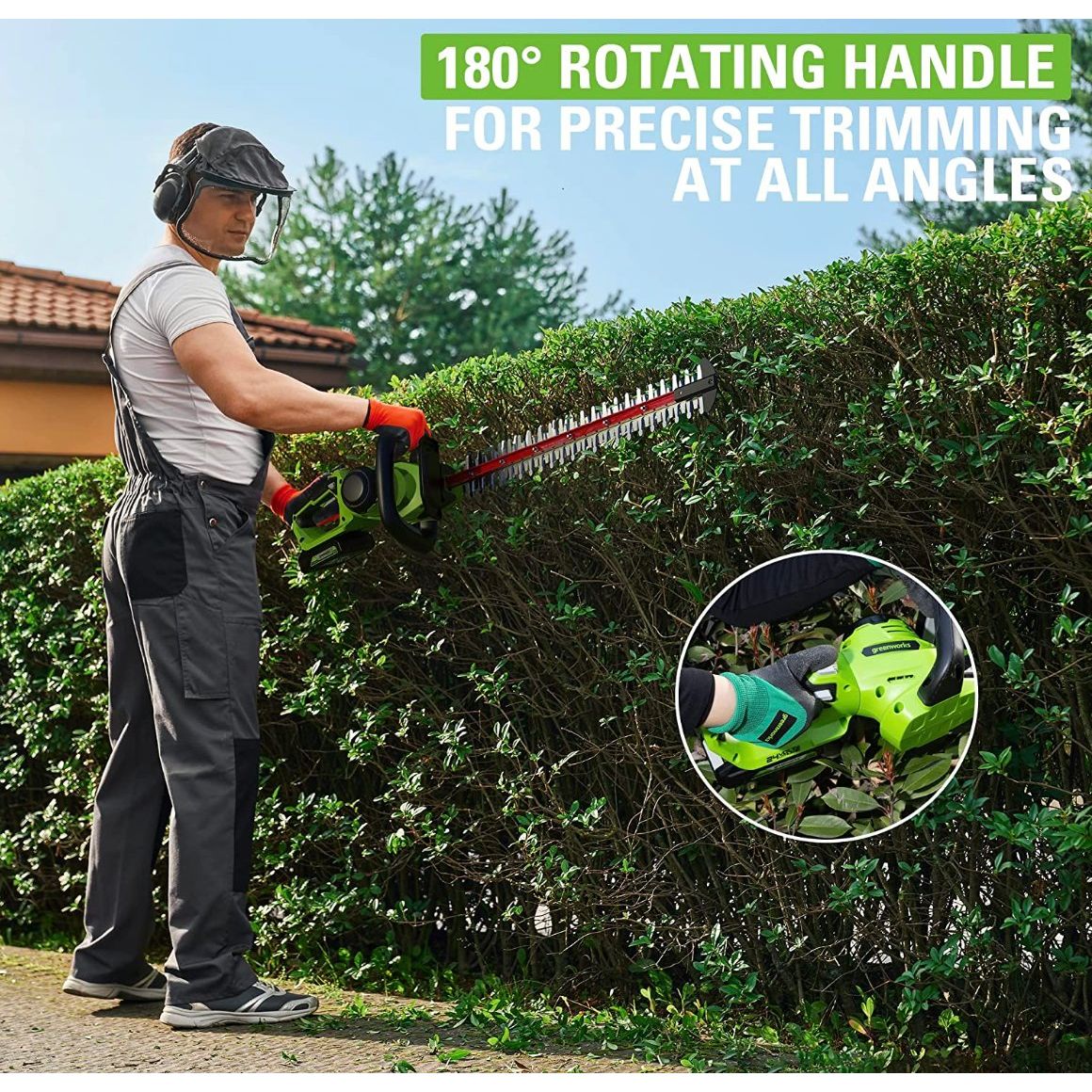 Akumuliatorinės gyvatvorių žirklės Greenworks GD24HT61K2 24V, 51cm (1x2.0Ah+krov.) 8 Akumuliatorinės gyvatvorių žirklės Greenworks GD24HT61K2 24V, 51cm (1x2.0Ah+krov.) 8