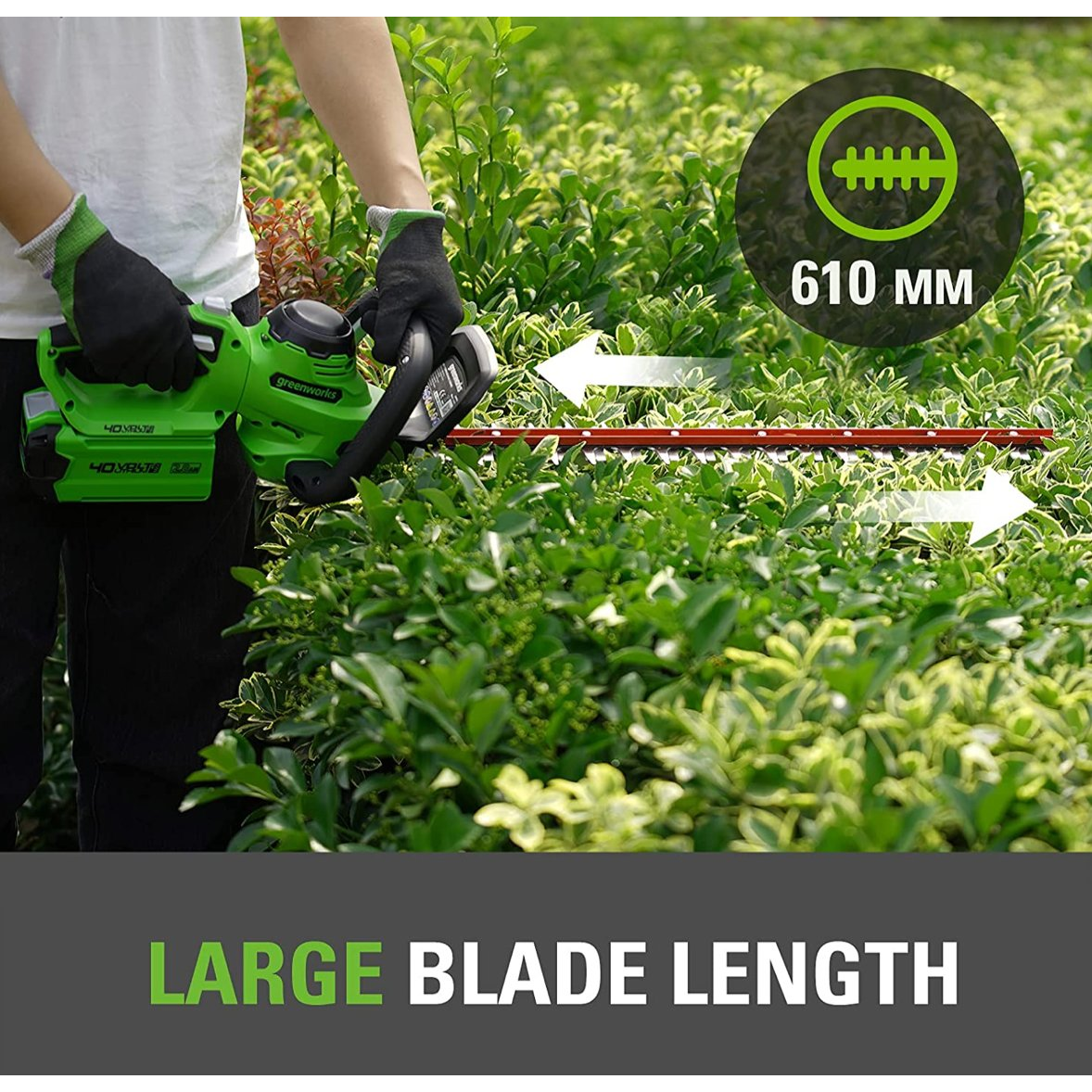 Akumuliatorinis gyvatvorių genėtuvas Greenworks G40HT61K2, 40 V, 2,0 Ah 2 Akumuliatorinis gyvatvorių genėtuvas Greenworks G40HT61K2, 40 V, 2,0 Ah 2