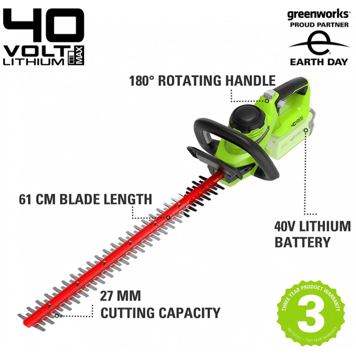 Akumuliatorinis gyvatvorių genėtuvas Greenworks G40HT61K2, 40 V, 2,0 Ah 1