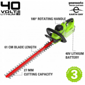 Akumuliatorinis gyvatvorių genėtuvas Greenworks G40HT61K2, 40 V, 2,0 Ah