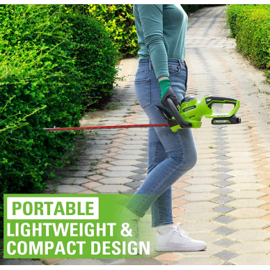 Akumuliatorinės gyvatvorių žirklės Greenworks GD24HT61K2 24V, 51cm (1x2.0Ah+krov.) 4 Akumuliatorinės gyvatvorių žirklės Greenworks GD24HT61K2 24V, 51cm (1x2.0Ah+krov.) 4