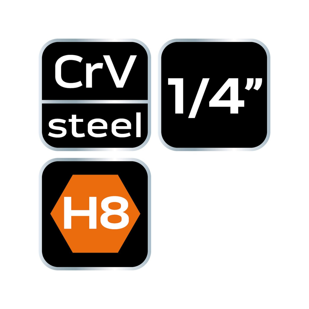 H8 šešiakampė galvutė su 1/4" galvutė, trumpa, 37 mm 6 H8 šešiakampė galvutė su 1/4" galvutė, trumpa, 37 mm 6