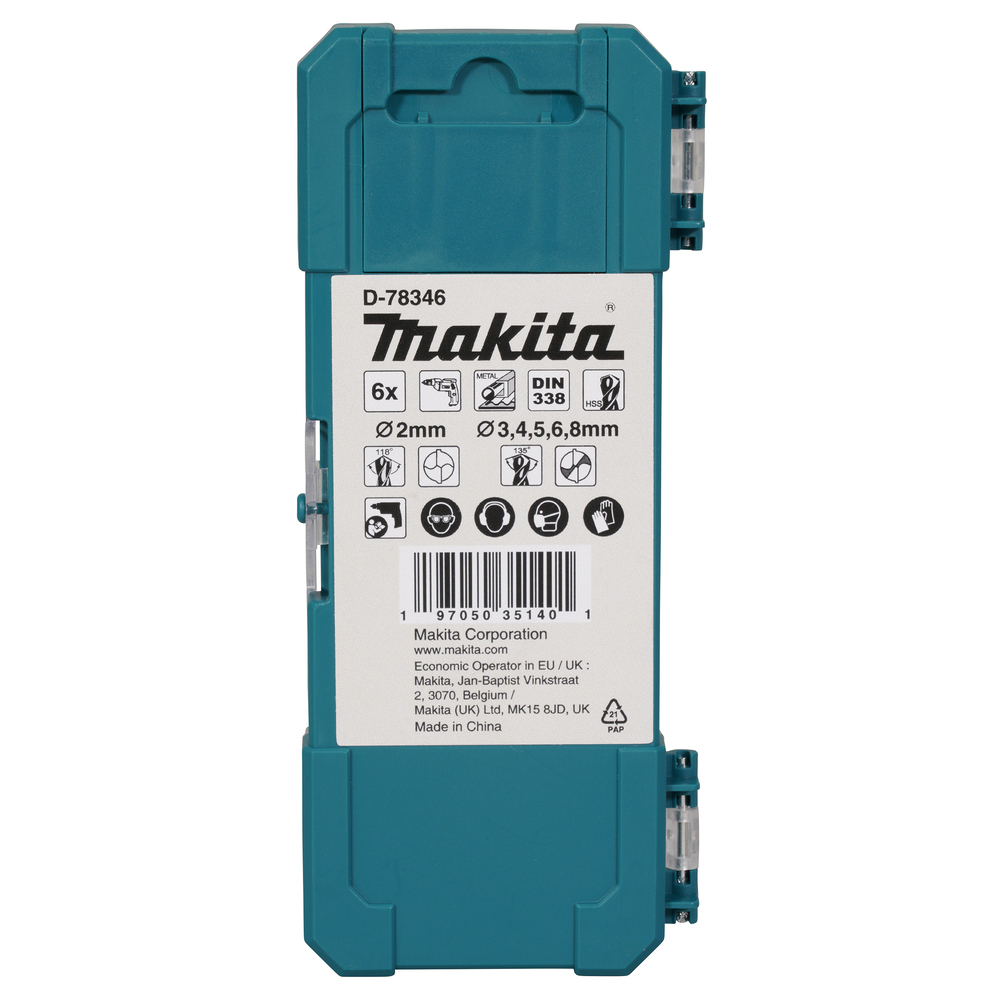 HSS-GS metalo grąžtų rinkinys Makita D-78352, 6vnt (2,3,4,5,6,8mm) 2 HSS-GS metalo grąžtų rinkinys Makita D-78352, 6vnt (2,3,4,5,6,8mm) 2