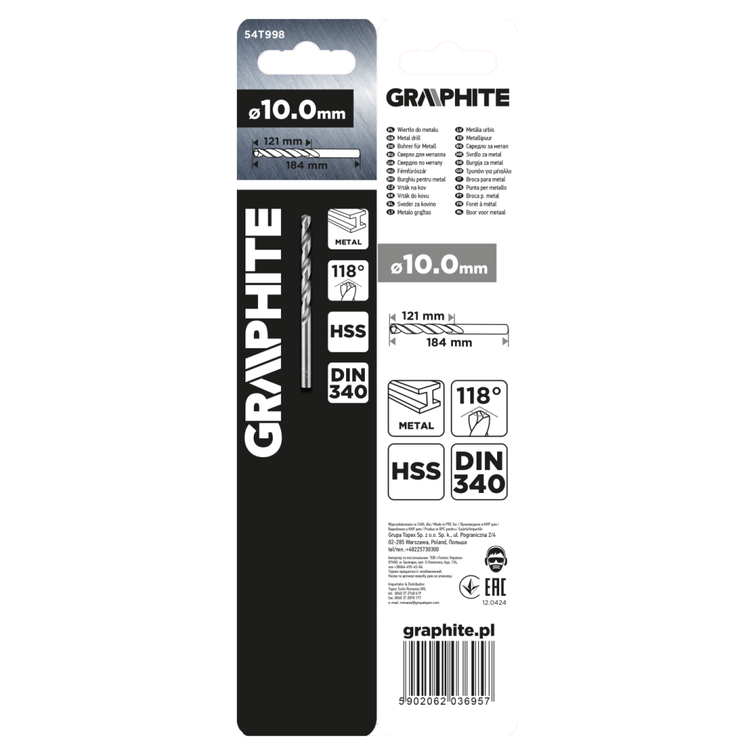 HSS metalinis grąžtas, DIN 340, prailgintas, 10 mm 1