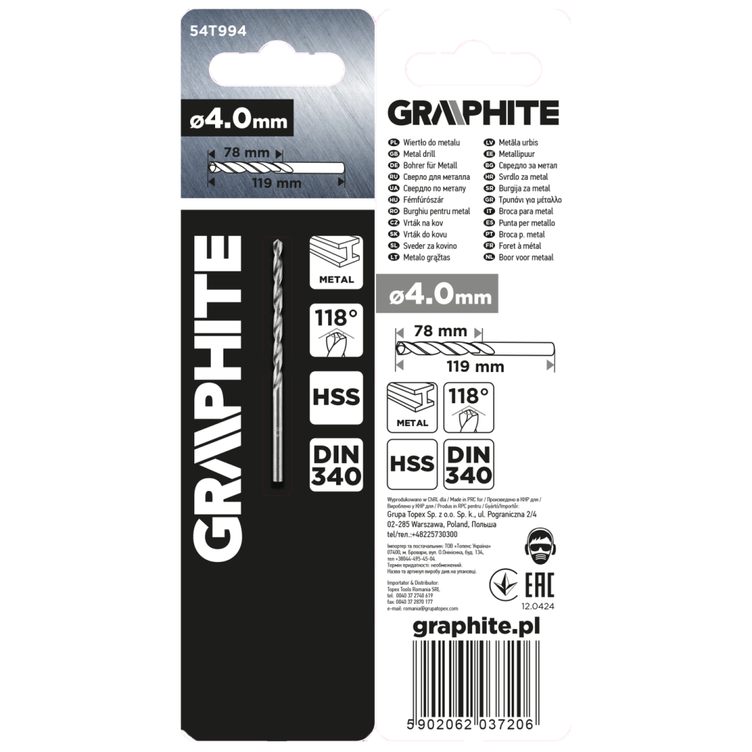 HSS metalinis grąžtas, DIN 340, prailgintas, 4 mm 1