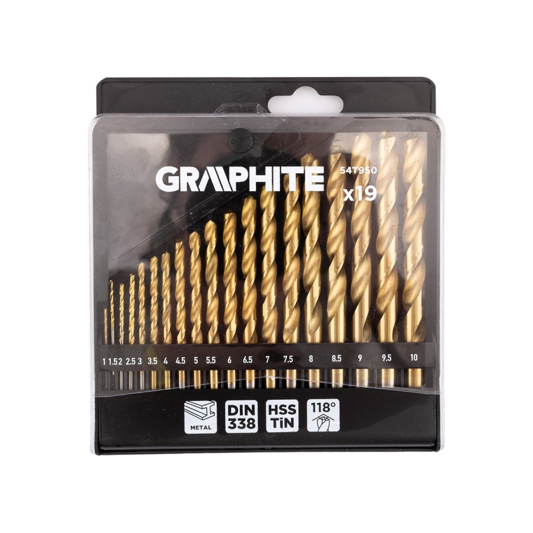 HSS TiN metalo grąžtas, 1 - 10 mm, nustatytas 19 vnt. 1