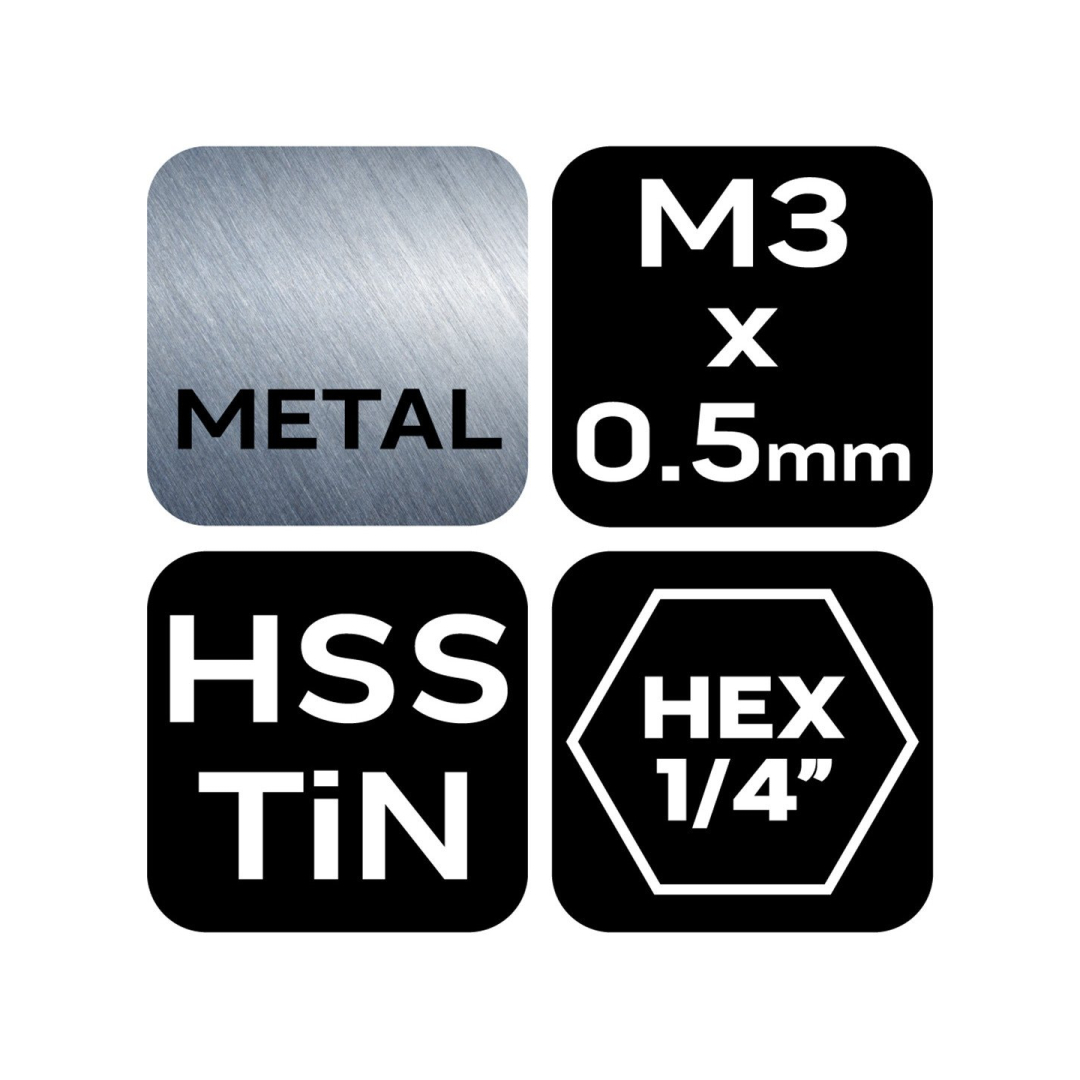HSS TiN sriegimo grąžtas, M3x0,5 mm, šešiabriaunis 6