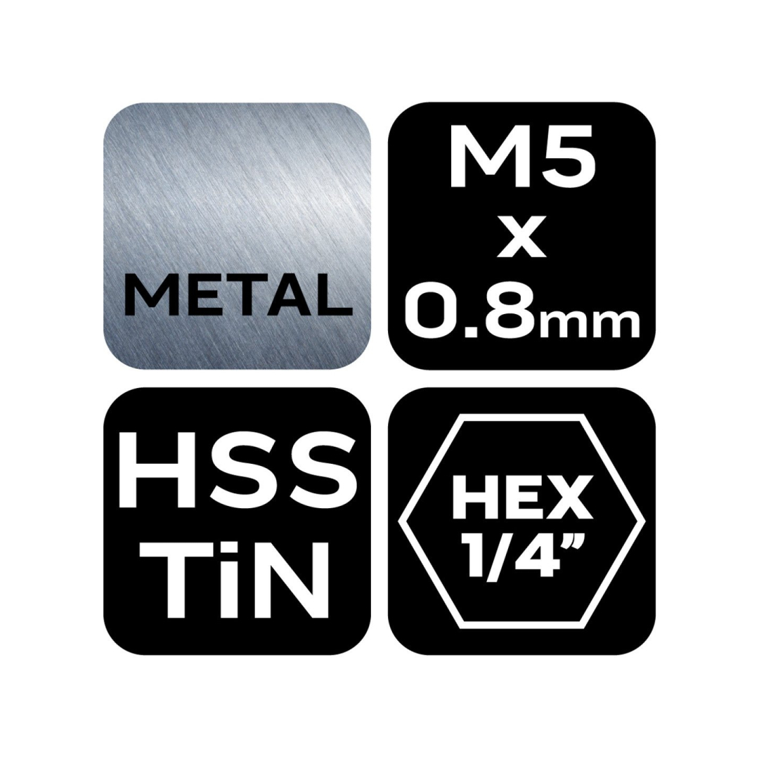 HSS TiN sriegimo grąžtas, M5x0,8 mm, šešiabriaunis 6