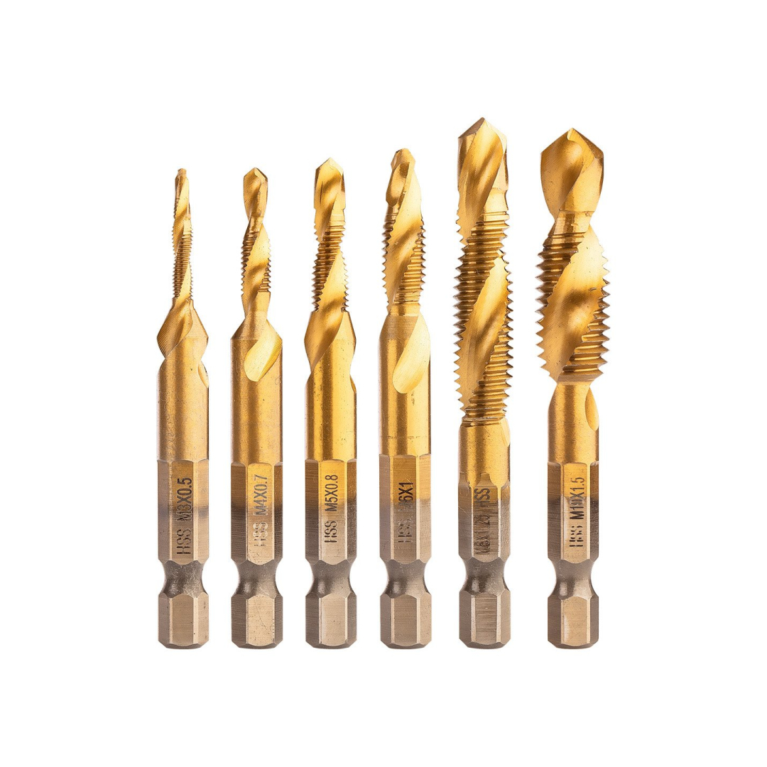 HSS TiN sriegimo grąžtų rinkinys, M3 - M10, šešiabriaunis, 6 vnt.