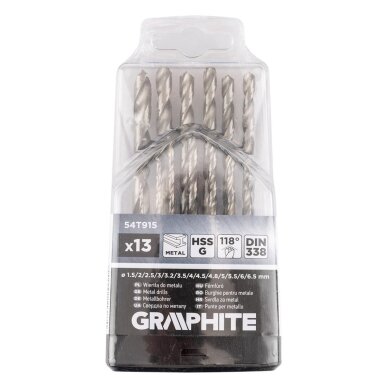 HSS -G metalo grąžtai, 1,5–6,5 mm, nustatytas 13 kompiuterių 1 HSS -G metalo grąžtai, 1,5–6,5 mm, nustatytas 13 kompiuterių 1