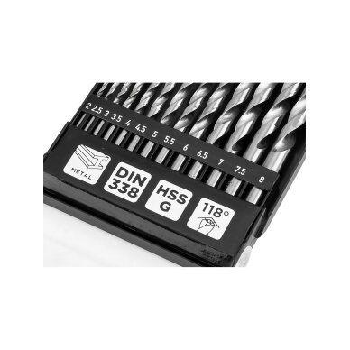 HSS -G metalo grąžtas, 2–8 mm, 13 vnt. Rinkinys 2 HSS -G metalo grąžtas, 2–8 mm, 13 vnt. Rinkinys 2