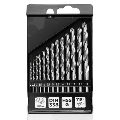 HSS -G metalo grąžtas, 2–8 mm, 13 vnt. Rinkinys 3 HSS -G metalo grąžtas, 2–8 mm, 13 vnt. Rinkinys 3
