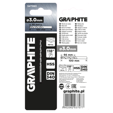 HSS metalinis grąžtas, DIN 340, prailgintas, 3 mm 1 HSS metalinis grąžtas, DIN 340, prailgintas, 3 mm 1