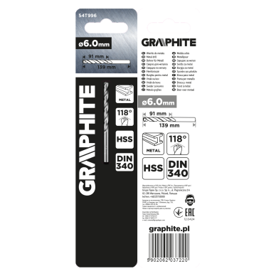 HSS metalinis grąžtas, DIN 340, prailgintas, 6 mm 1 HSS metalinis grąžtas, DIN 340, prailgintas, 6 mm 1