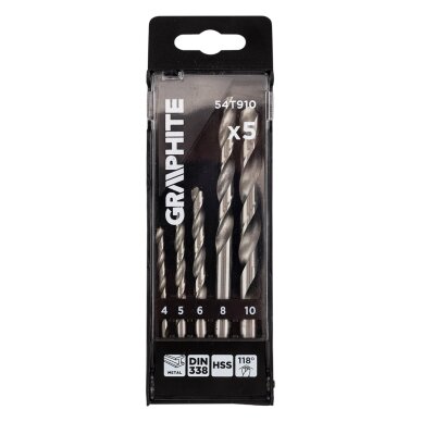 „HSS Metalo“ grąžtai, 4–10 mm, rinkinys 5 vnt. 1