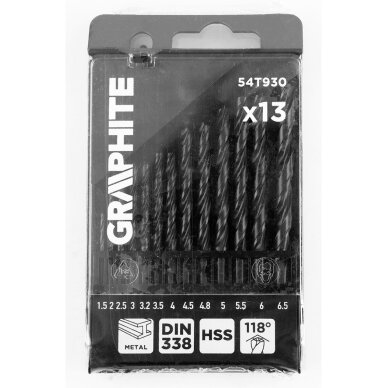 „HSS Metalo grąžtas“, 1,5–6,5 mm, nustatytas 13 kompiuterių 1 „HSS Metalo grąžtas“, 1,5–6,5 mm, nustatytas 13 kompiuterių 1